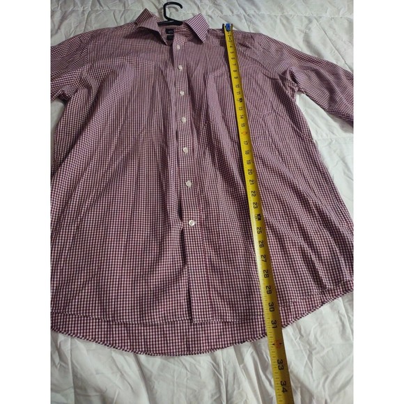Stafford Shirt Size 16 1/2 Regular Fit Burgundy And White Plaid Long Sleeve... - Picture 6 of 8